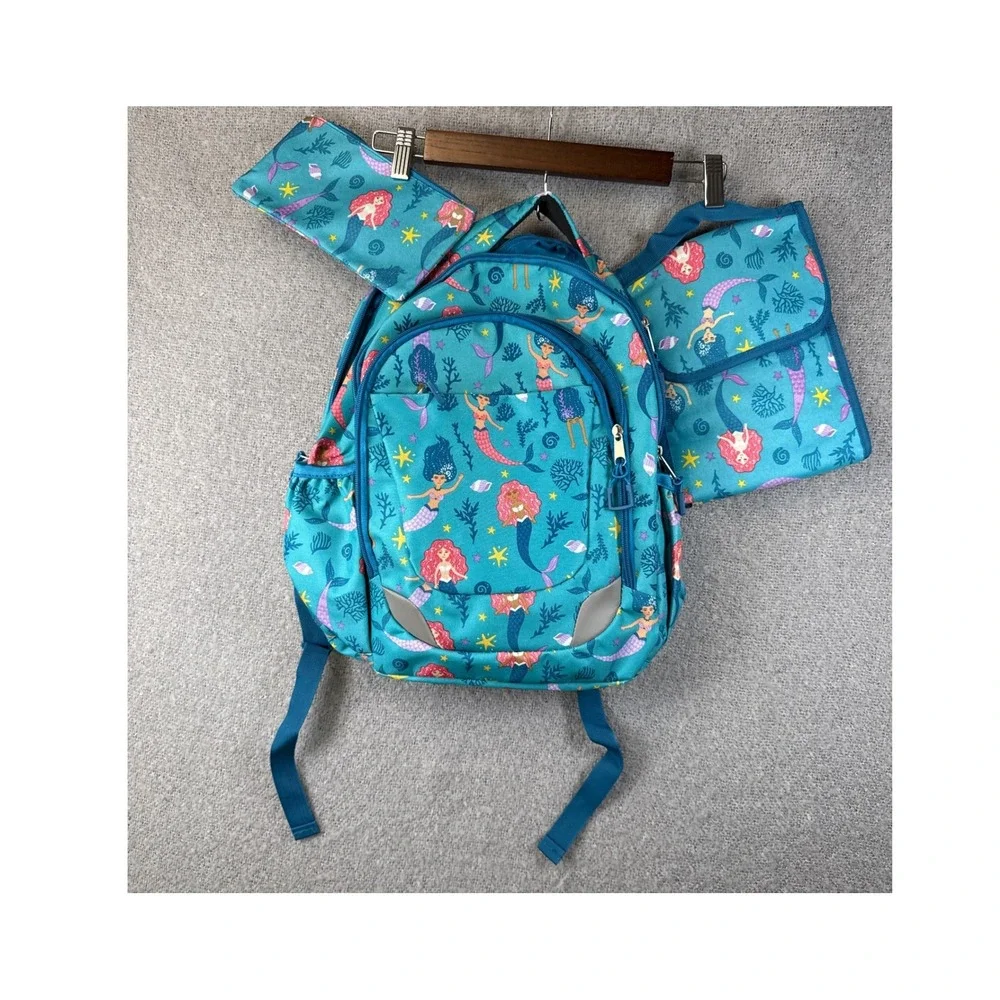 New Crckt Mermaid 3 Piece Backpack Lunch Kit Accessory Pouch Kids School Set NWT